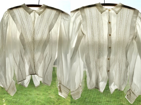 Antique French Edwardian white lace long sleeve c… - image 1