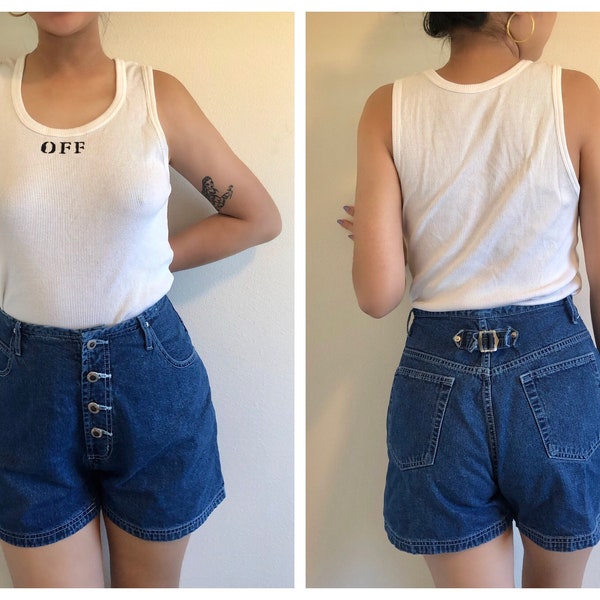 Vintage 90s Y2K high waisted navy blue denim jean shorts jorts mom jeans bermuda shorts Carolina Blues