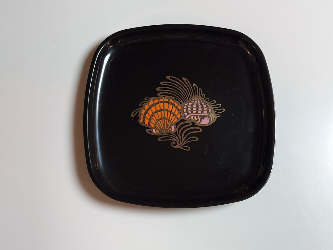 Vintage 60s Midcentury Collectible Couroc Shell Lacquerware Plate Wood ...