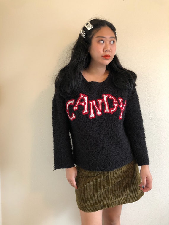 Vintage Y2K 2000s Black red Candy sweater crewnec… - image 2