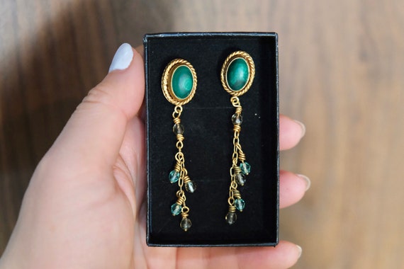 Vintage handmade Malachite brass wiring crystal b… - image 2