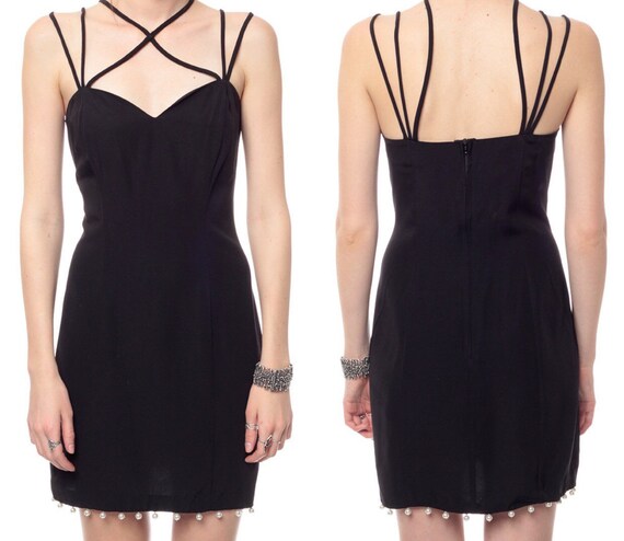 black dress with pearl straps