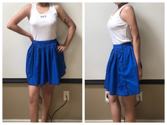 Vintage 70s Cobalt Blue Button up Skirt High Waisted Button up Jordache Chic Mod Mini Skirt Short Skirt Bubble Skirt a Line Skirt Parisian Etsy