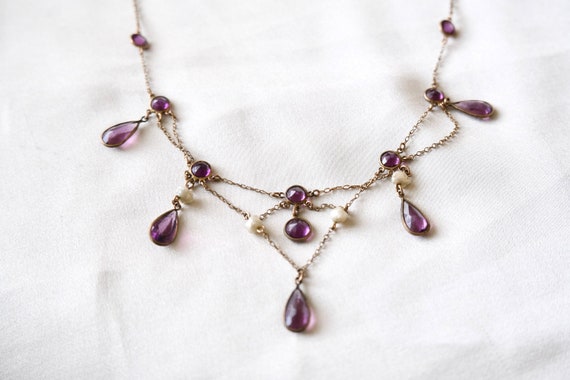 Antique Edwardian Festoon Necklace Amethyst Glass… - image 1