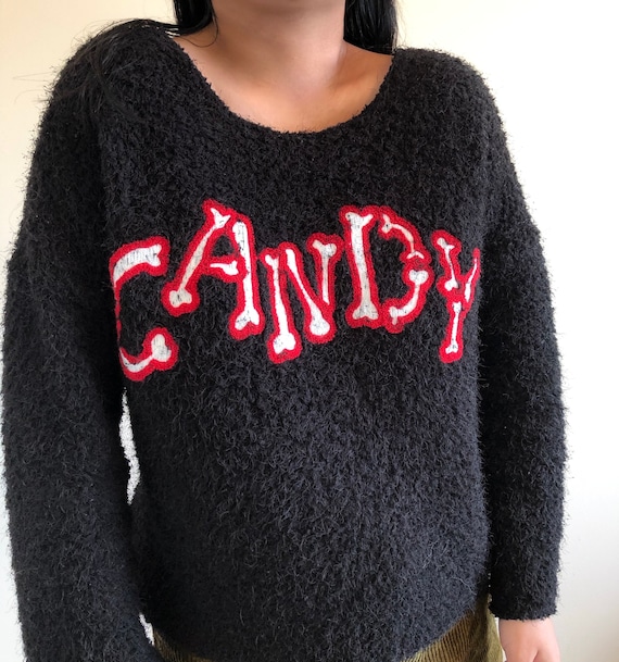 Vintage Y2K 2000s Black red Candy sweater crewnec… - image 3