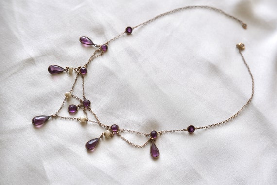 Antique Edwardian Festoon Necklace Amethyst Glass… - image 2