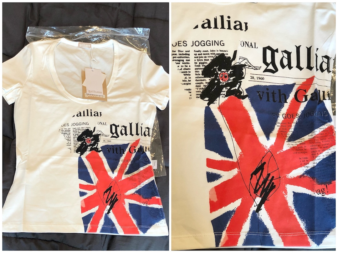 Authentic Y2K John Galliano Newspaper Tee British Flag New With Tag NWT Deadstock Italy Cotton Scoop Neck - Etsy Authentic Y2K John Galliano Newspaper Tee British Flag New With Tag NWT Deadstock Italy Cotton Scoop Neck - Etsy