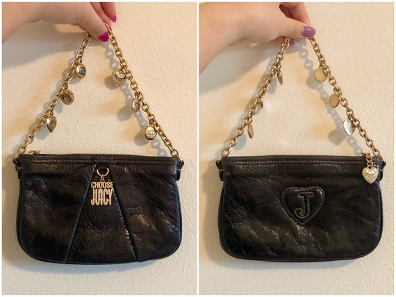 Vintage Y2K Juicy Couture Glazed Leather Black Gold Purse Bag 