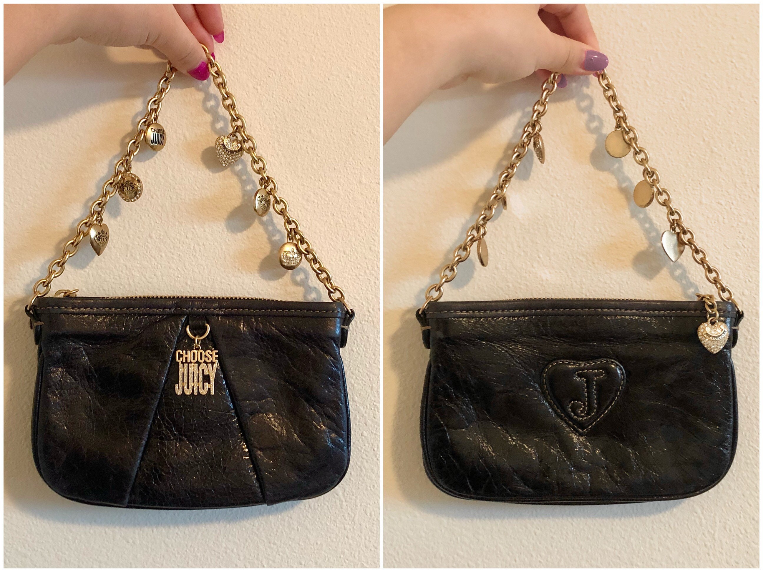 Vintage Y2K Juicy Couture Glazed Leather Black Gold Purse Bag ...