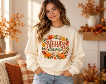 Cozy Season Sweatshirt, Personalized Name Fall Pumpkin Crewneck, Unisex Autumn Gift