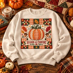 Season of Comfort PNG | Patchwork Pumpkin Design | Cozy Autumn Craft Art