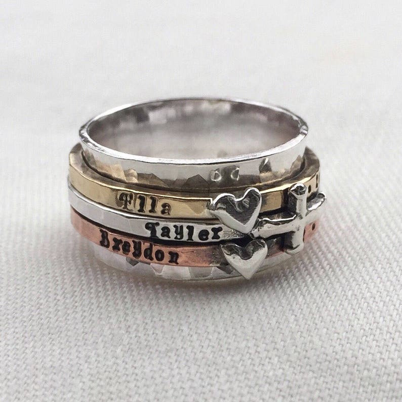 Family Spinner Ring Personalized Customizable Mothers Ring Etsy