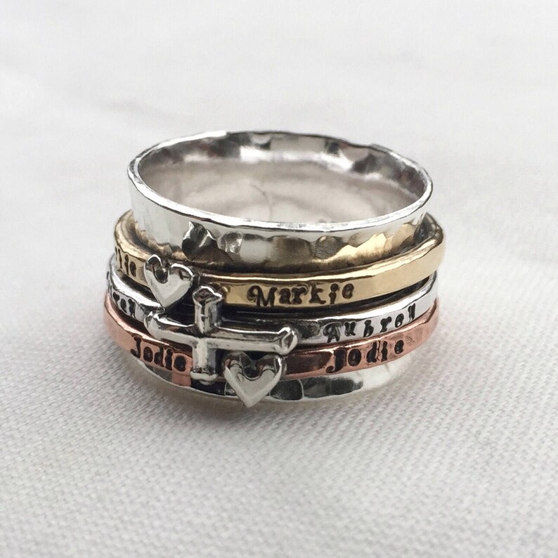 Family Spinner Ring Personalized Customizable Mothers Ring Etsy