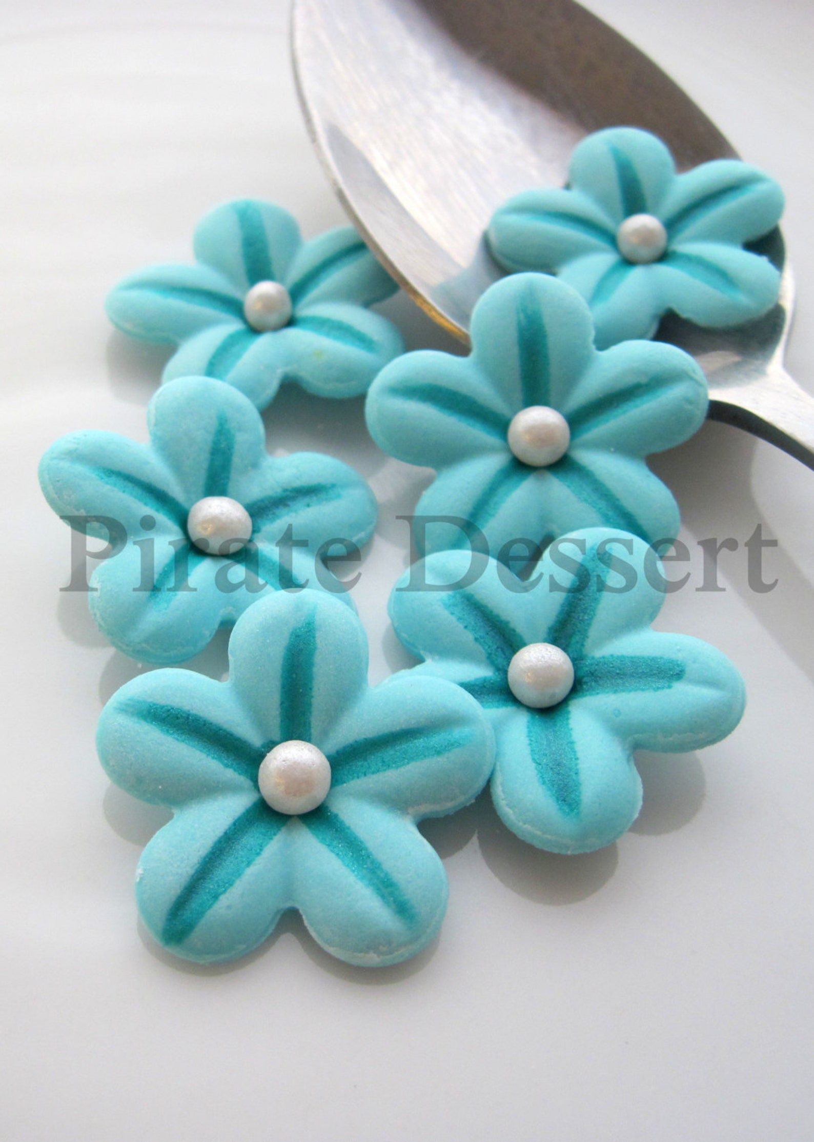 Edible Candy Flowers TEAL Blue SUGAR FLOWERS Fondant Etsy