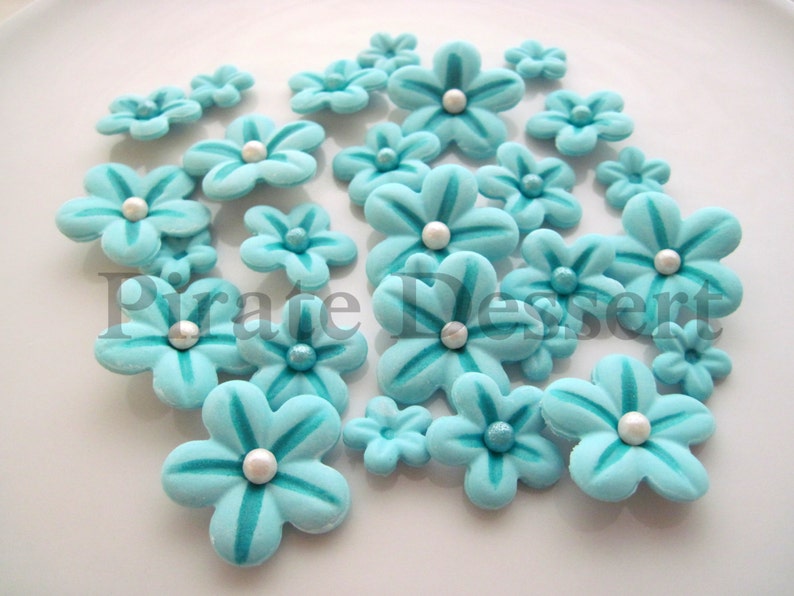 Edible Candy Flowers TEAL Blue SUGAR FLOWERS Fondant Etsy