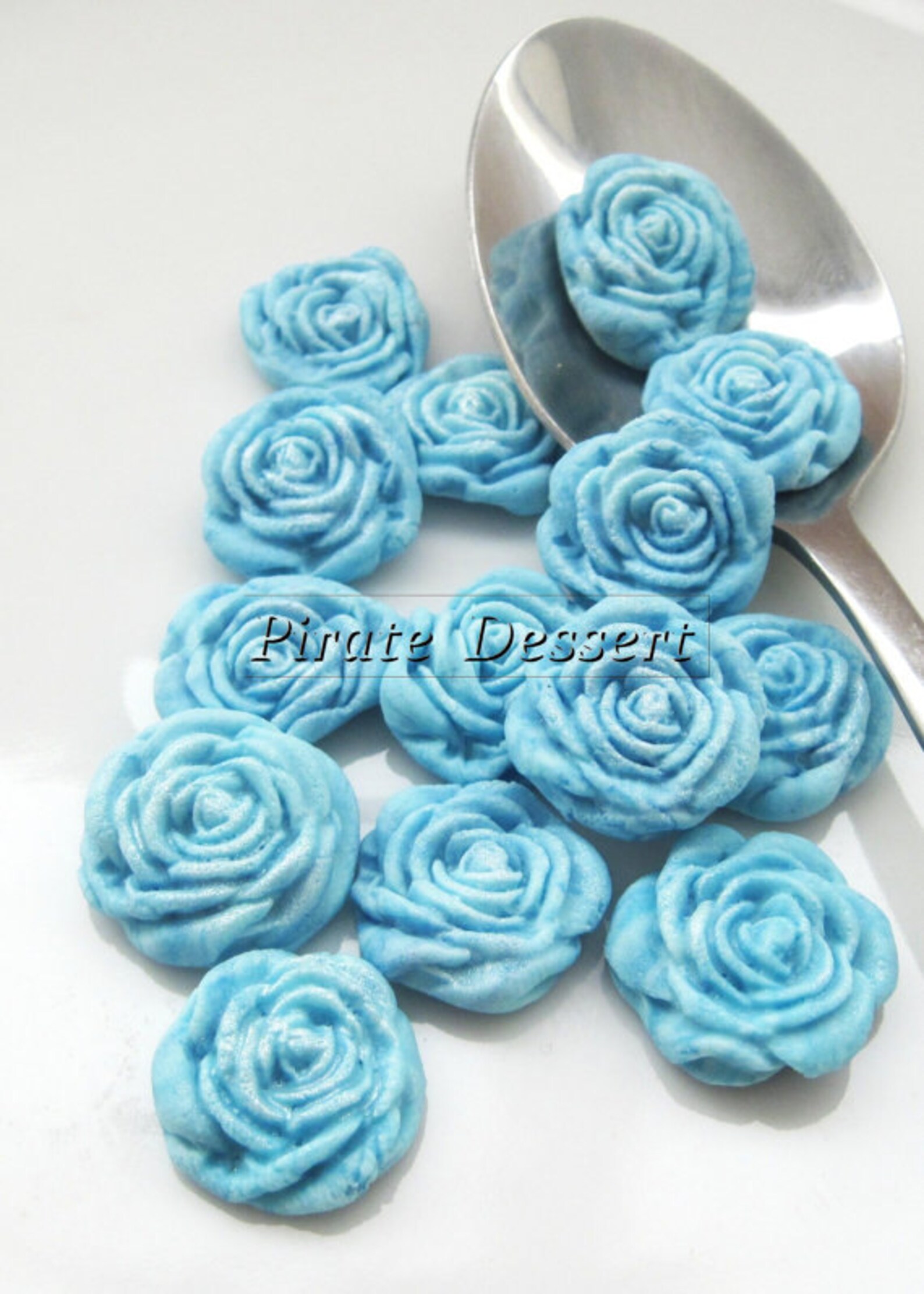BLUE FONDANT ROSES Cupcake Toppers sugar Flowers Half Inch Etsy