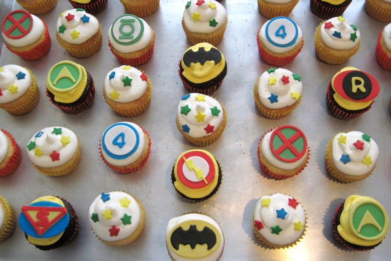 Edible SUPERHERO Cupcake Toppers Set Iconic Super Hero Etsy