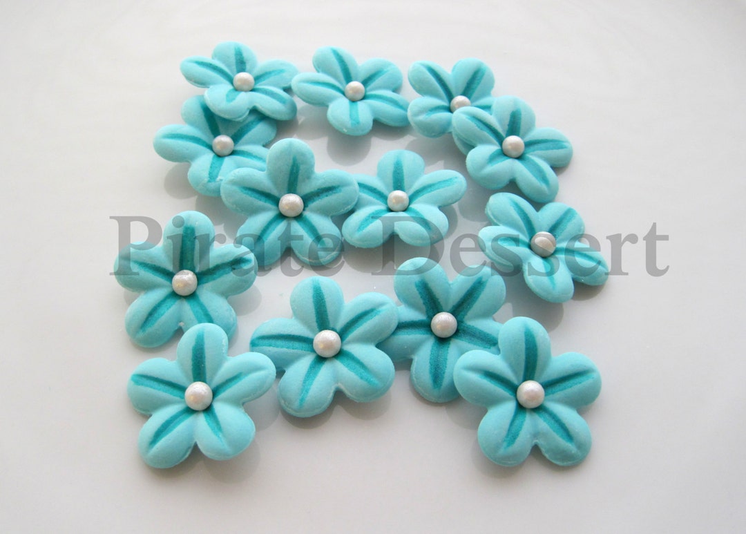 Edible Candy Flowers TEAL Blue SUGAR FLOWERS Fondant Etsy