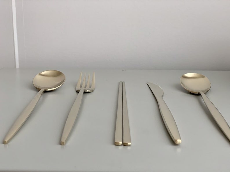 Cozymomdeco / Korean Utensil Gold color stainless steel Set Etsy