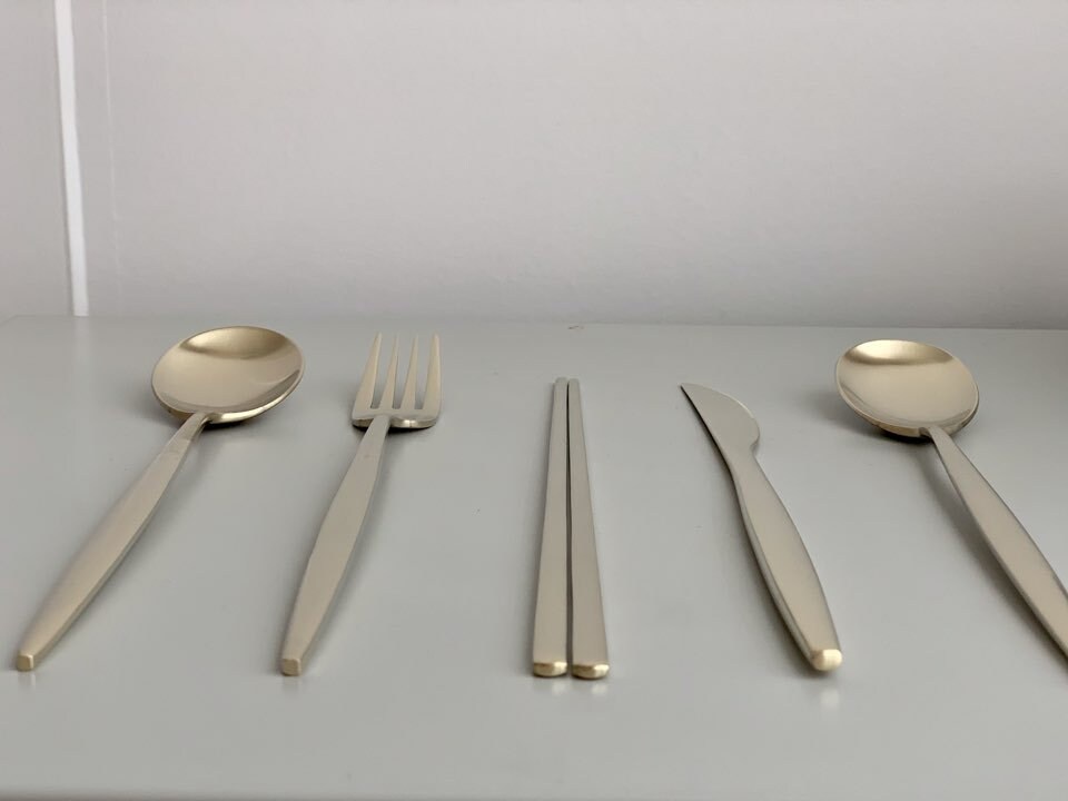 Cozymomdeco / Korean Utensil Gold color stainless steel Set Etsy