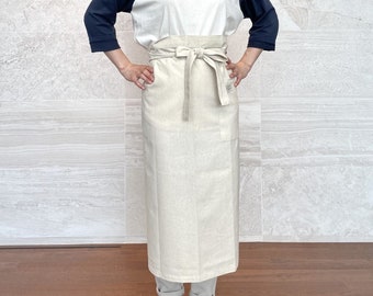 cozymomdeco Half Apron Japanese Style Cross Front Smock Natural Beige Linen with Pocket 42.1"Wx 31.5"L