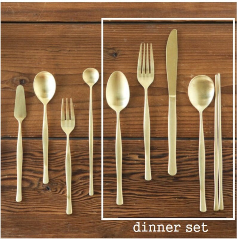 Korean Utensil Flatware Gold color stainless steel Set of 5 Etsy