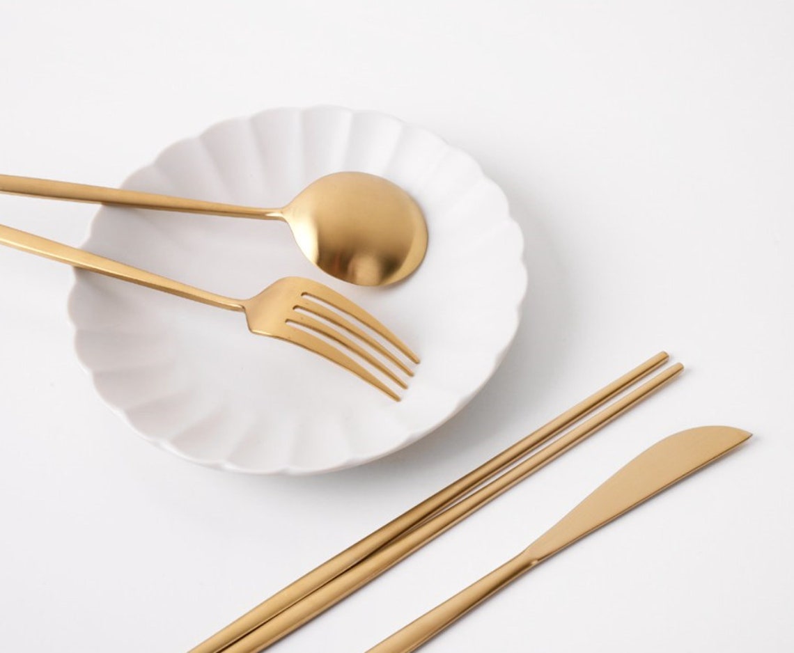 Made in Korea/ Dinner Traditional Flatware Modern /Gold color/ Etsy