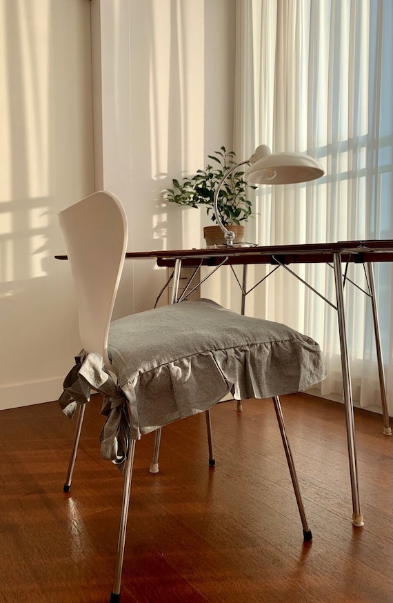 Cozymomdeco /100 LINEN Gray / Chair Covers Dining Room / Ties Etsy