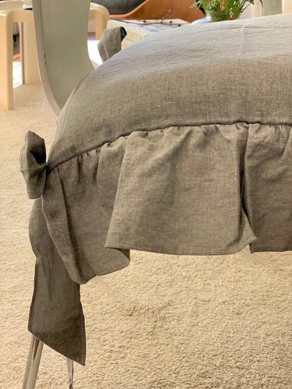Cozymomdeco /100 LINEN Gray / Chair Covers Dining Room / Ties Etsy