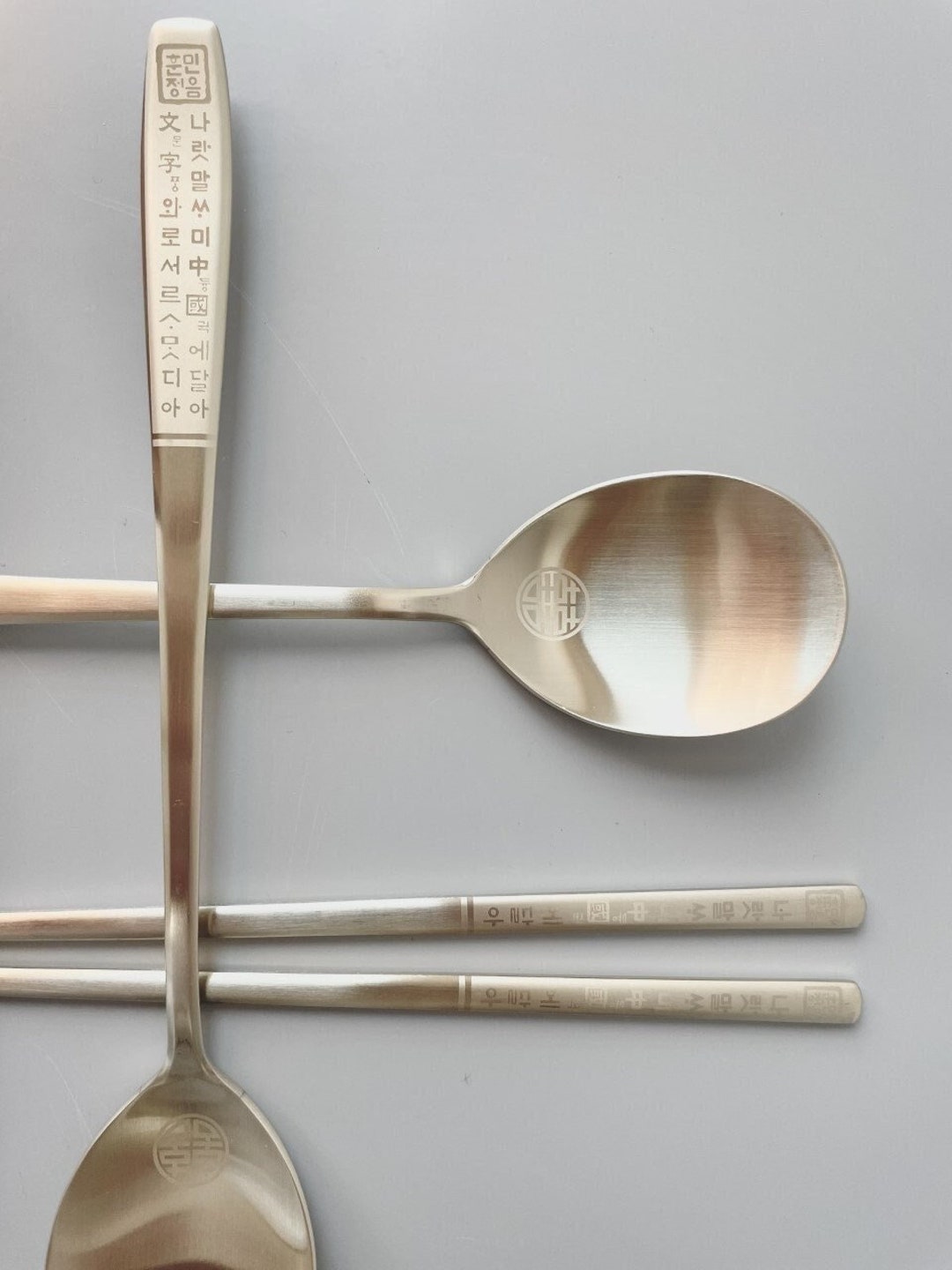 Cozymomdeco Korean Made Stainless Steel Gold Korean Spoon and Chopstick