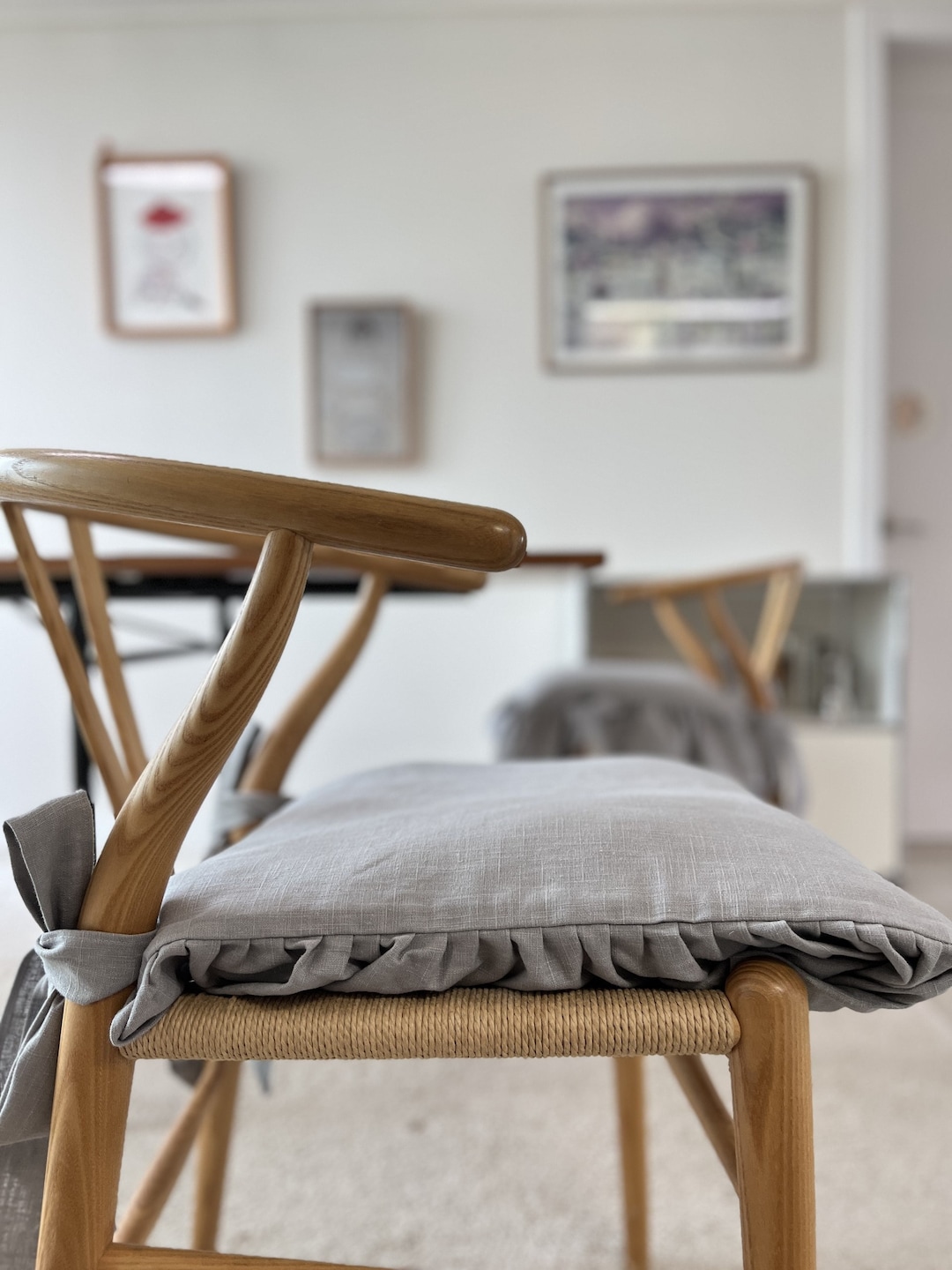 Cozymomdeco /100 LINEN Gray / Chair Covers Dining Room / Ties With