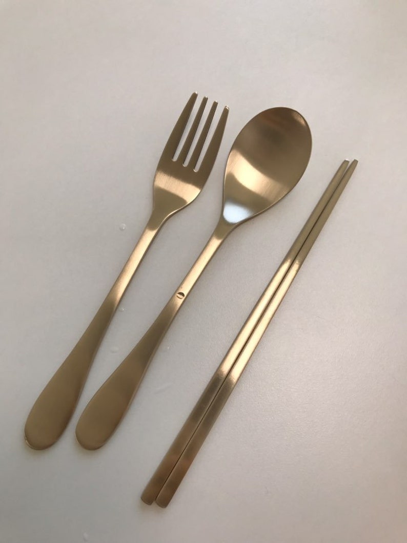 Korea Traditional Flatware Modern Gold color Brass Spoon Fork Etsy