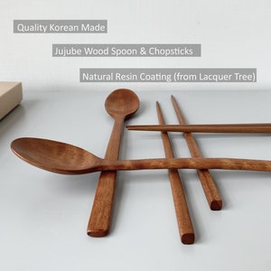 cozymomdeco Korean Made Natural Lacquer Coated Wooden Chopsticks & Spoon Utensil Flatware Ottchil Chinese Lacquer 1SET image 4