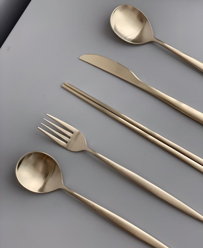 Cozymomdeco / Korean Utensil Gold color stainless steel Set Etsy
