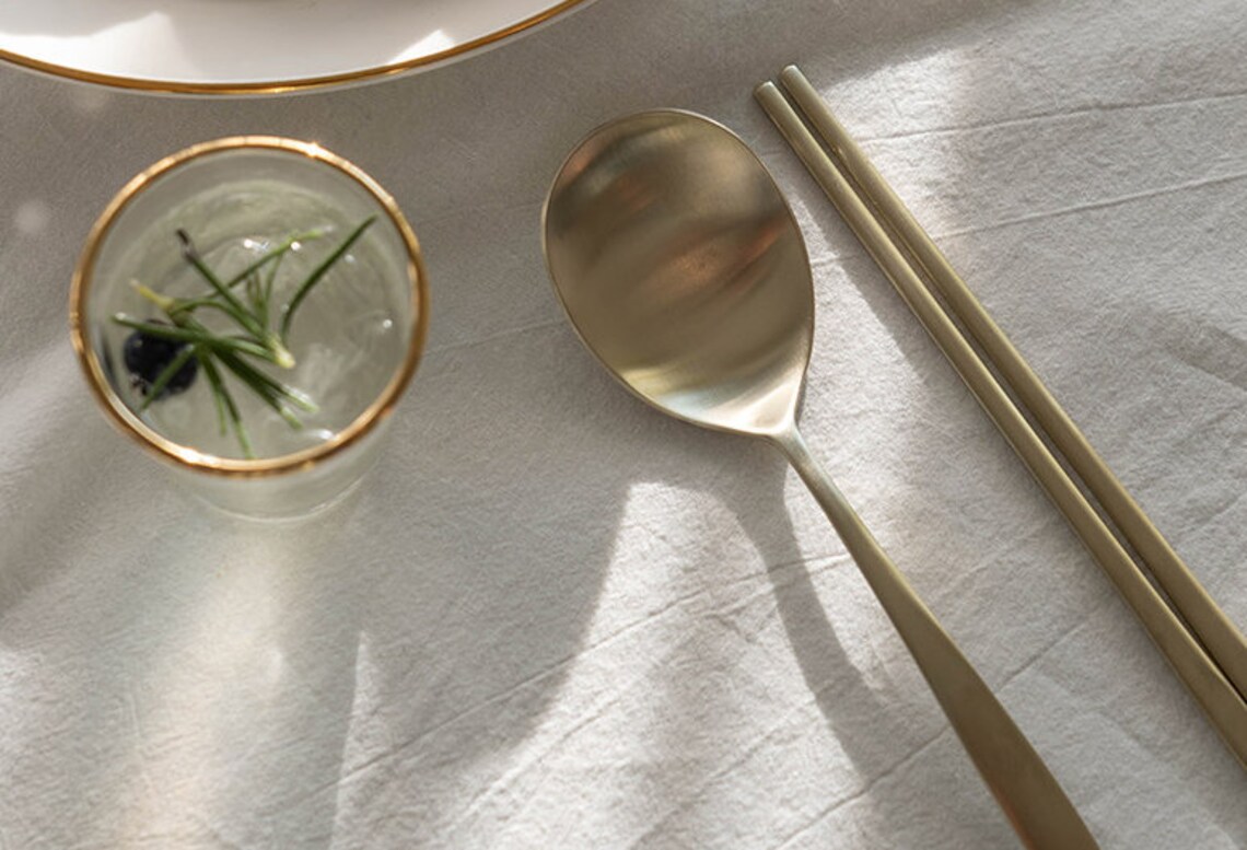 Housewarming Gift Korean Traditional Utensil Flatware Gold Etsy