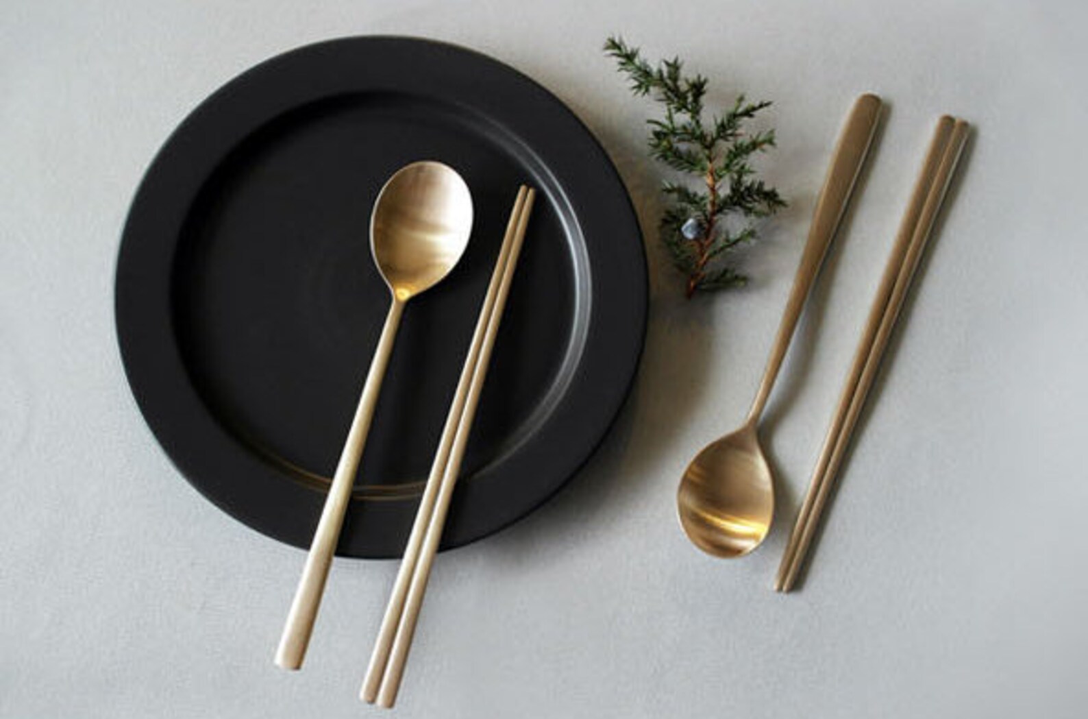 Korean Flatware Modern Basic Gold color Brass Couple Spoon Etsy