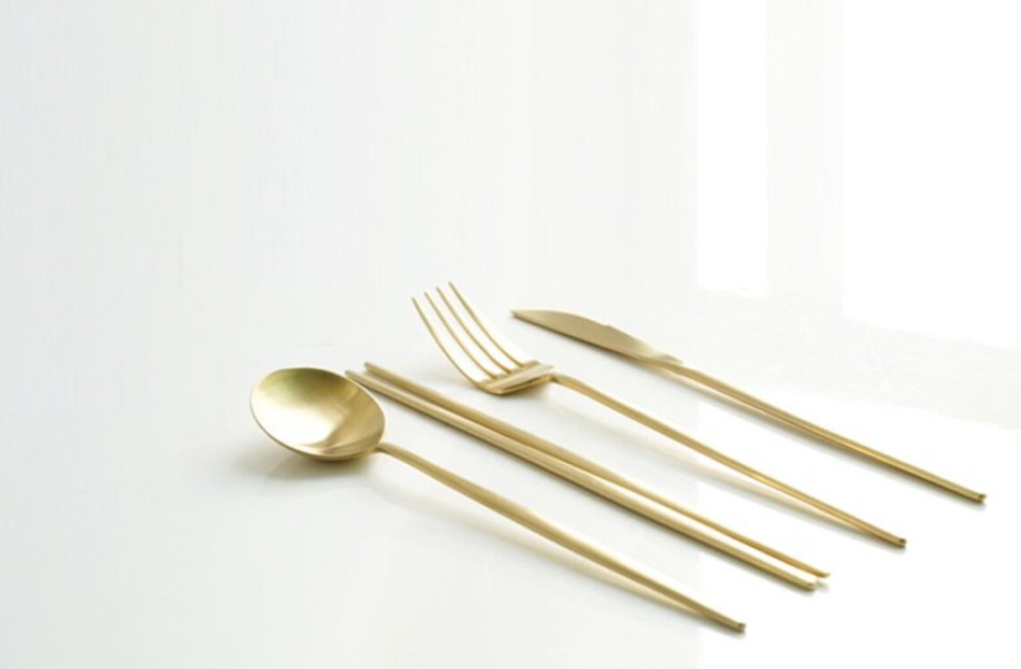 Made in Korea/ Dinner Traditional Flatware Modern /Gold color/ Etsy