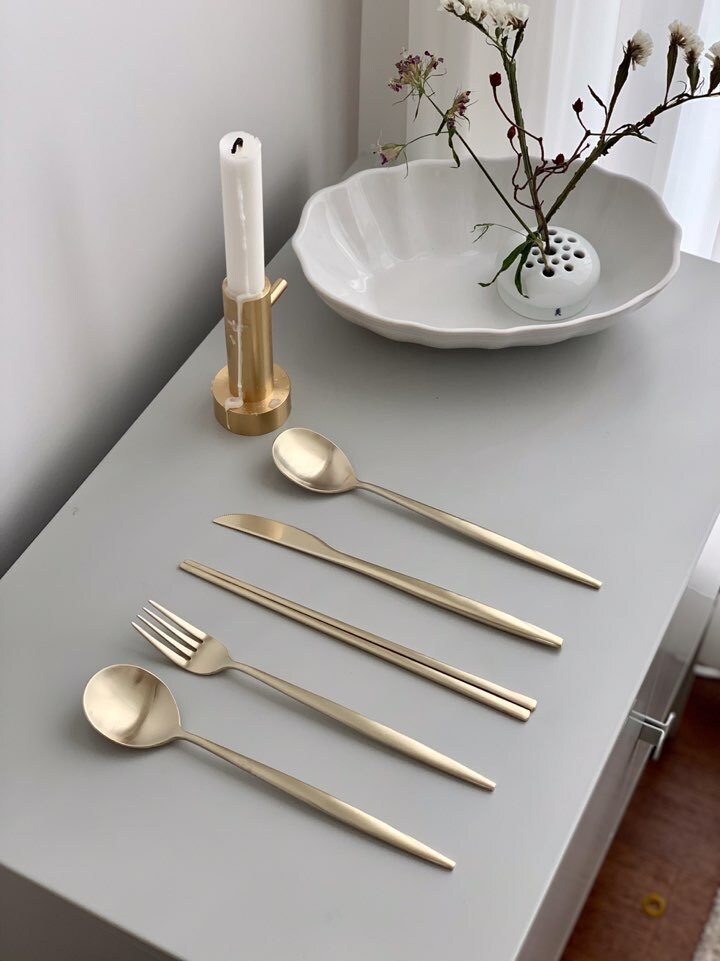 Cozymomdeco / Korean Utensil Gold color stainless steel Set Etsy