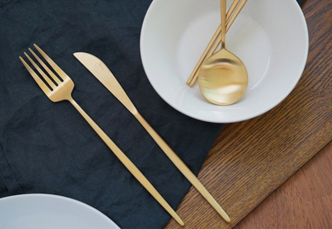 Made in Korea/ Dinner Traditional Flatware Modern /Gold color/ Etsy