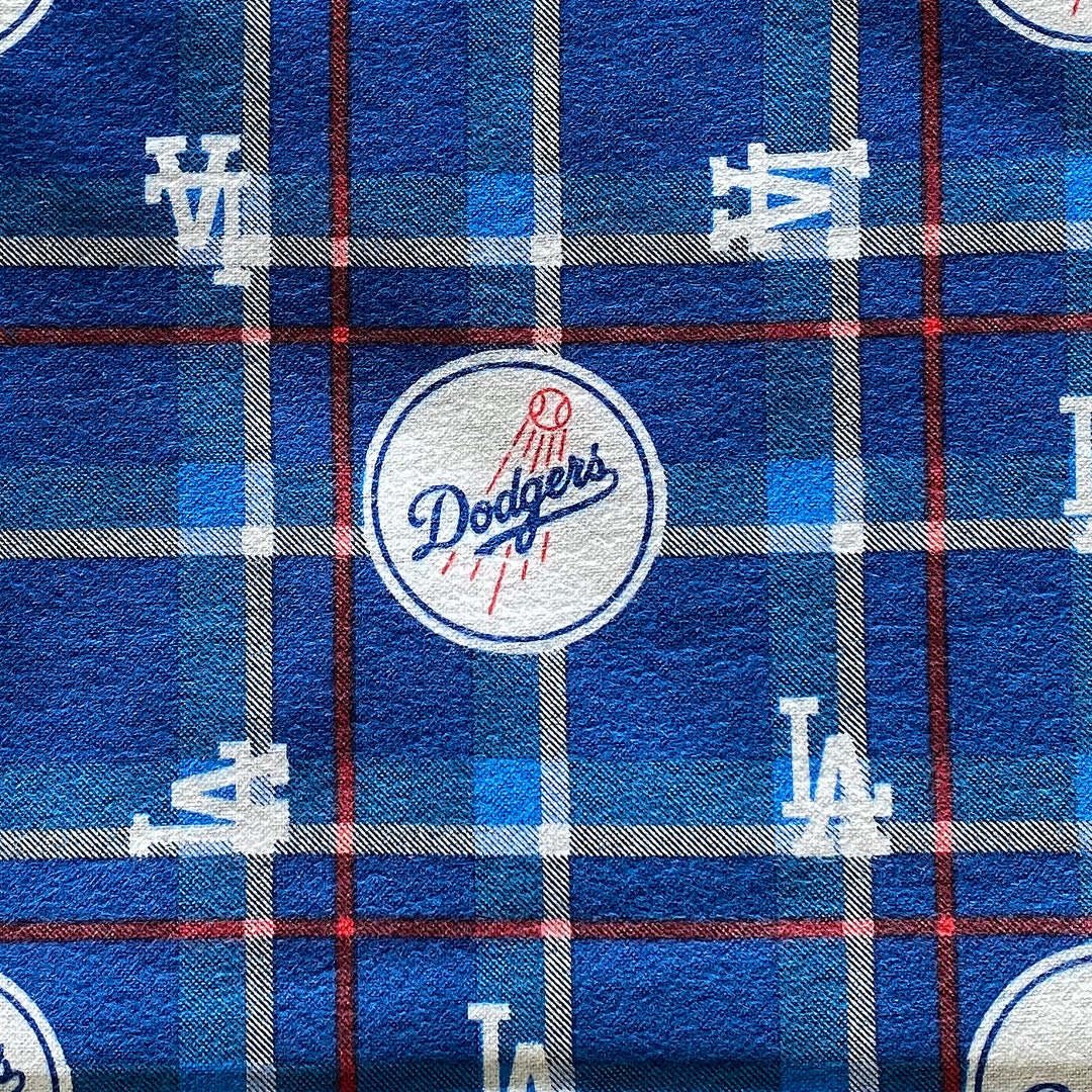 Flannel Logos & Team Name MLB Dodgers Plaid Print on Blue Background by ...