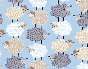 Flannel 'Sweet Dreams Stacked Sheep' in Blue by the half-yard and yard – 100% Cotton Flannel by Kanvas KAS12495F-05