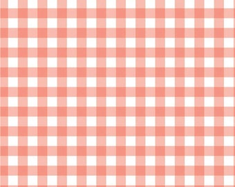 Flannel 'It's A Girl Gingham Coral' on Solid White by the yard – 100% Cotton by Riley Blake F13906-CORAL