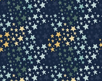 Flannel 'It's A Boy Stars' Multi Color on Navy by the yard – 100% Cotton by Riley Blake F13904-NAVY