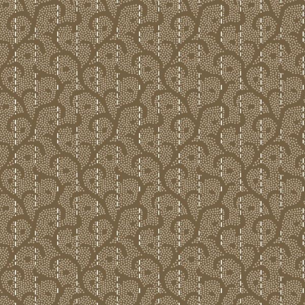 Flannel 'Heritage Woolies Stitched Scroll' In Dark Tan by the Yard – 100% cotton by Bonnie Sullivan for Maywood Studio