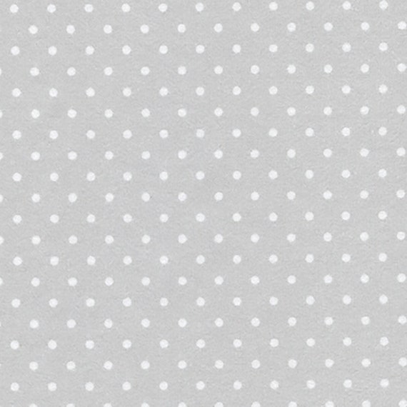 Flannel Cozy Cotton White Polka Dots on Light Gray Fabric by the