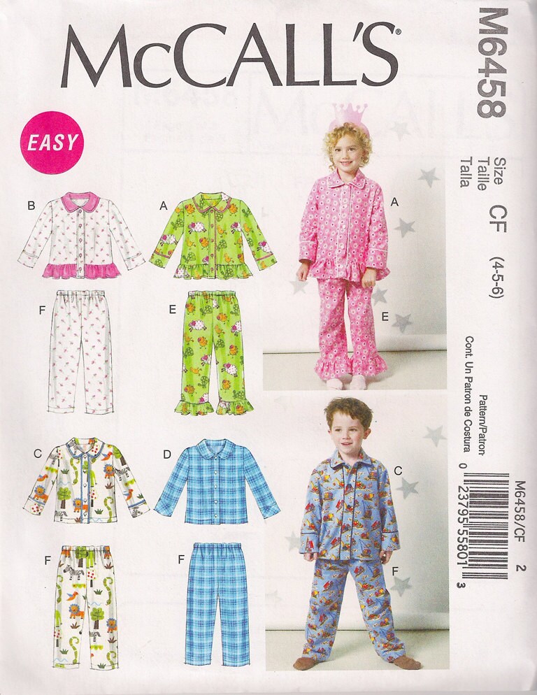 Mccall's 6458 Classic Toddler or Boy's and Girl's - Etsy