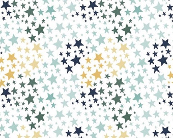 Flannel 'It's A Boy Stars' Multi Color on White by the yard – 100% Cotton by Riley Blake F13904-WHITE