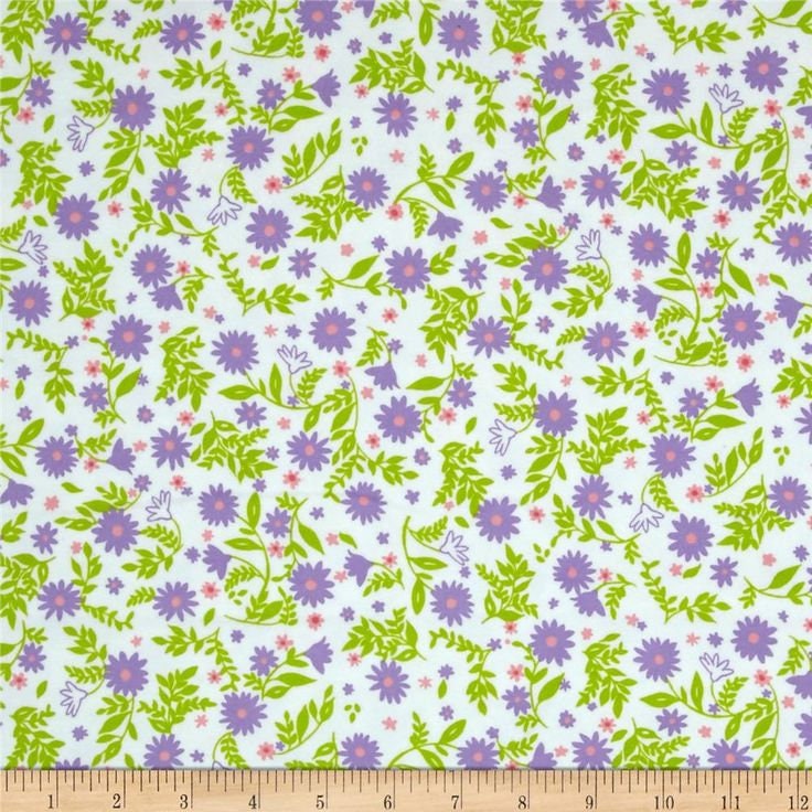 Flannel 'cozy Cotton' Purple and Green Floral by the Yard 100% Cotton ...