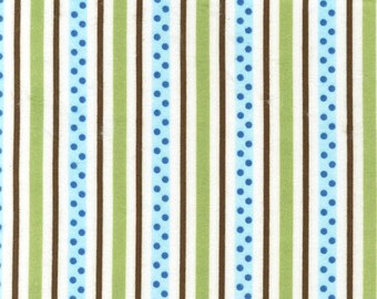 Flannel Cozy Cotton Aqua, Brown and Green Polka Dot Stripe Fabric by the yard – 100% Cotton by Robert Kaufman