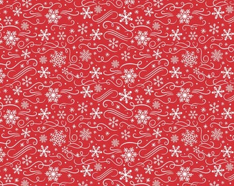 Flannel 'Snowflakes Red' by the yard – 100% Cotton by Riley Blake F13907-RED